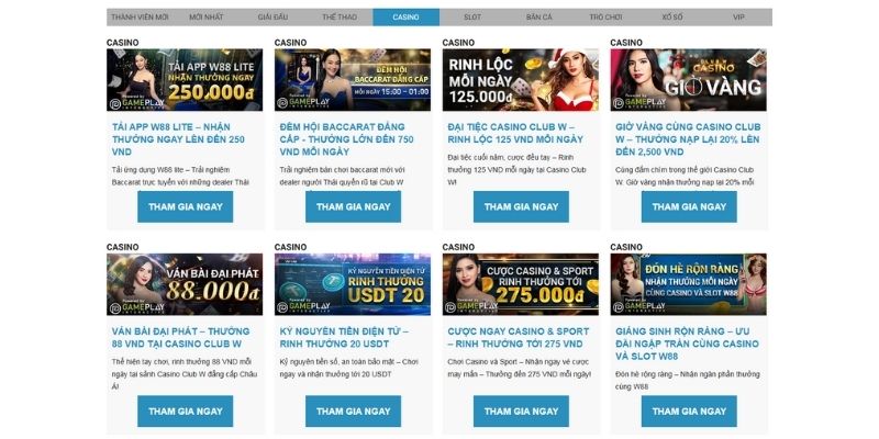 Muôn vàn ưu đãi hấp dẫn dành riêng cho chuyên mục Casino W88